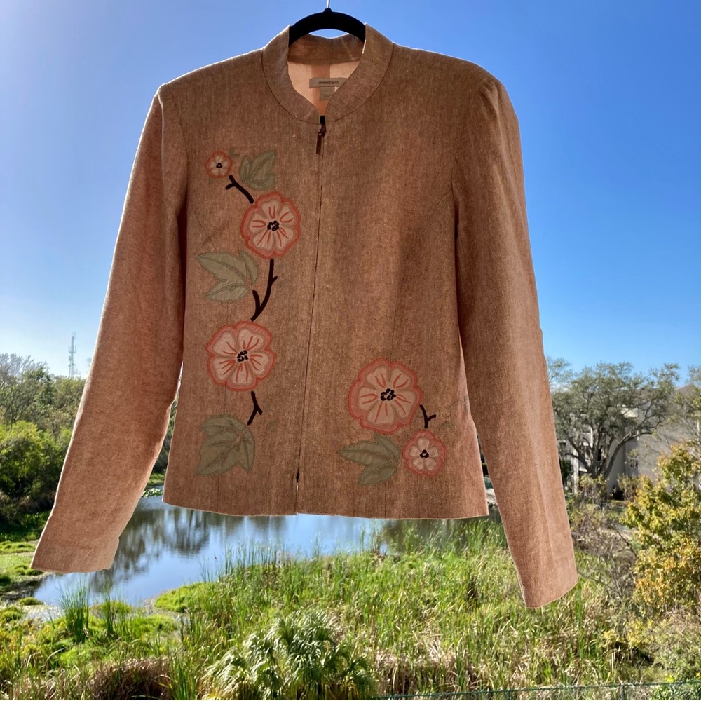 Dressbarn Floral Embroidered Linen Blend Jacket | Size 10 - Picture 2 of 16
